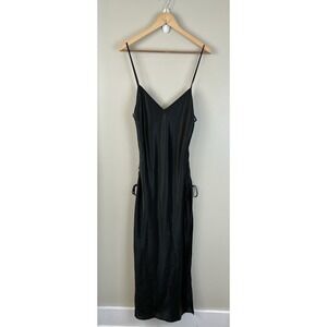 Victoria's Secret Sz M Satin Slip Gown Maxi Dress Lace Up 2 Side Slits